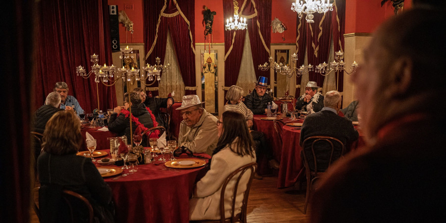 Hotel owner Mark Hinds welcomes guests inside the Grimaldi's theatre at the Karroo Theatrical Hotel outside Steytlerville 
